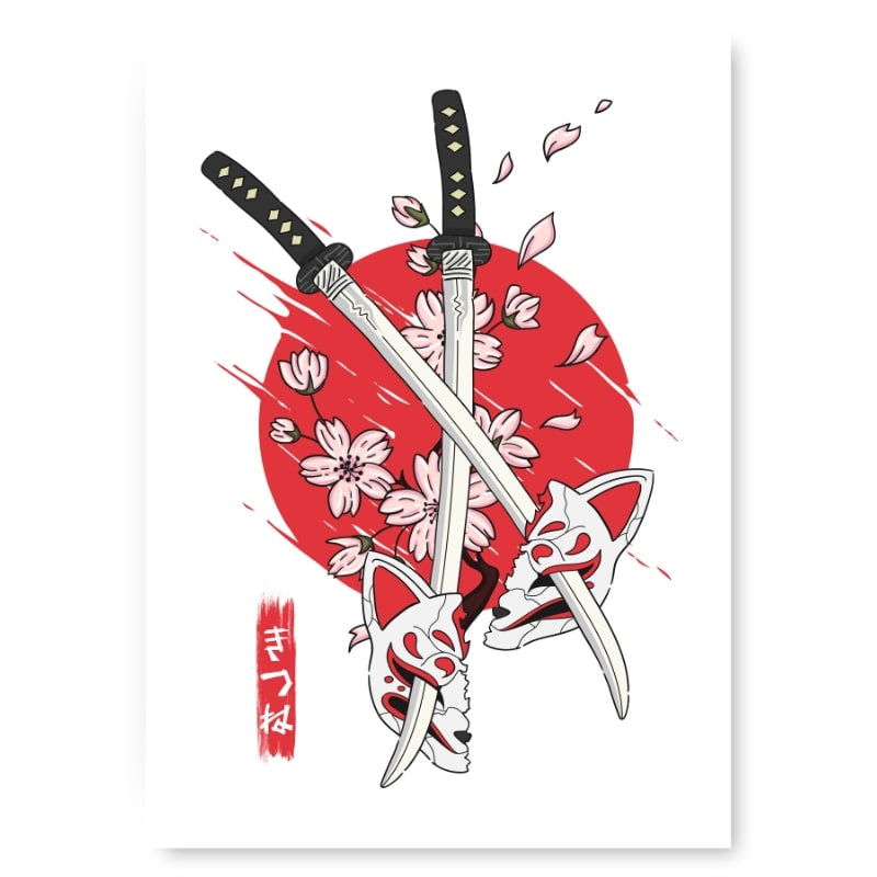 Affiche Japonaise Kitsune & Katana - A3