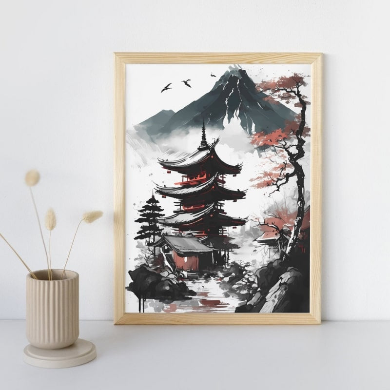 Affiche Japonaise Vue sur Pagode - A3