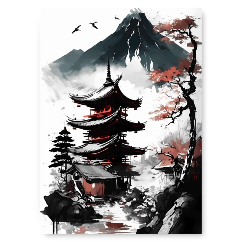 Affiche Japonaise Vue sur Pagode - A3