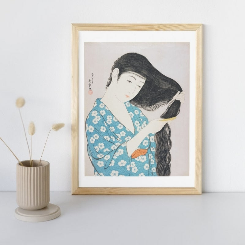 Estampe Japonaise Femme avec Peigne - A3