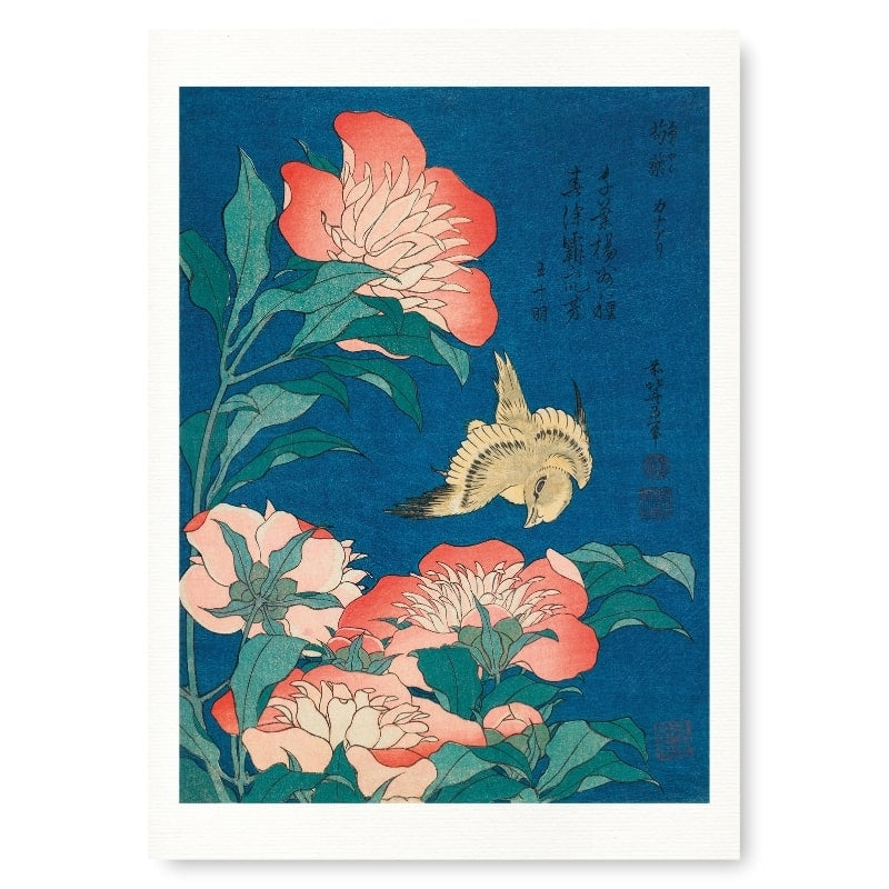 Estampe Japonaise Pivoines & Canari - A3