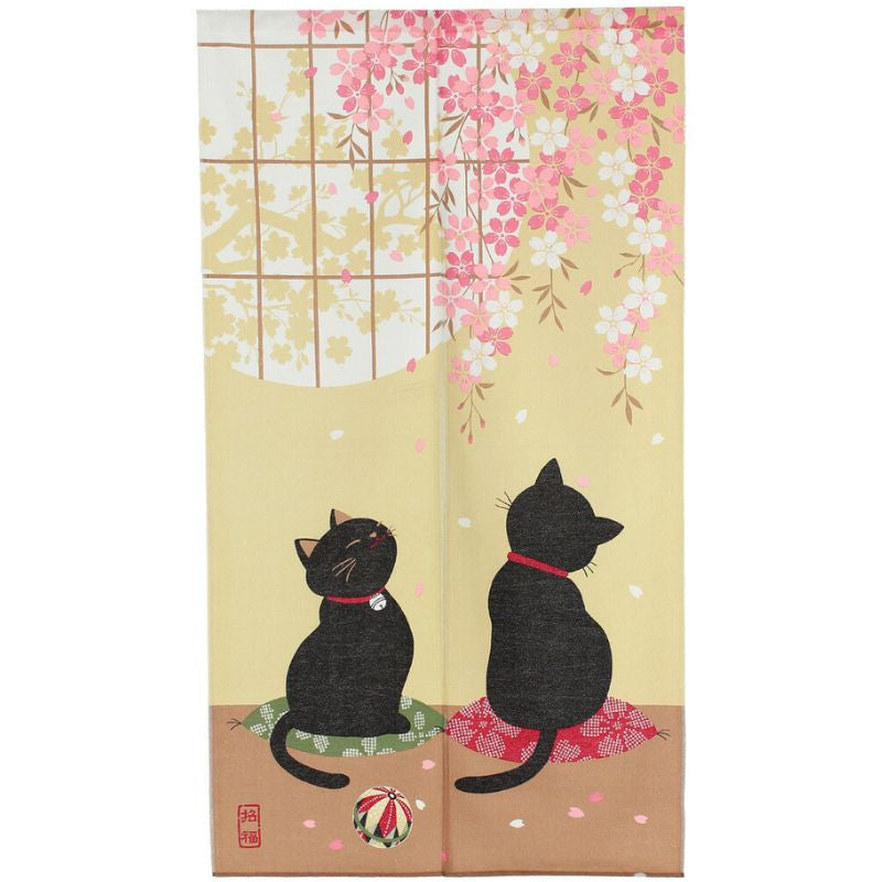 Noren Japonais Sakura Neko - 85 x 150 cm