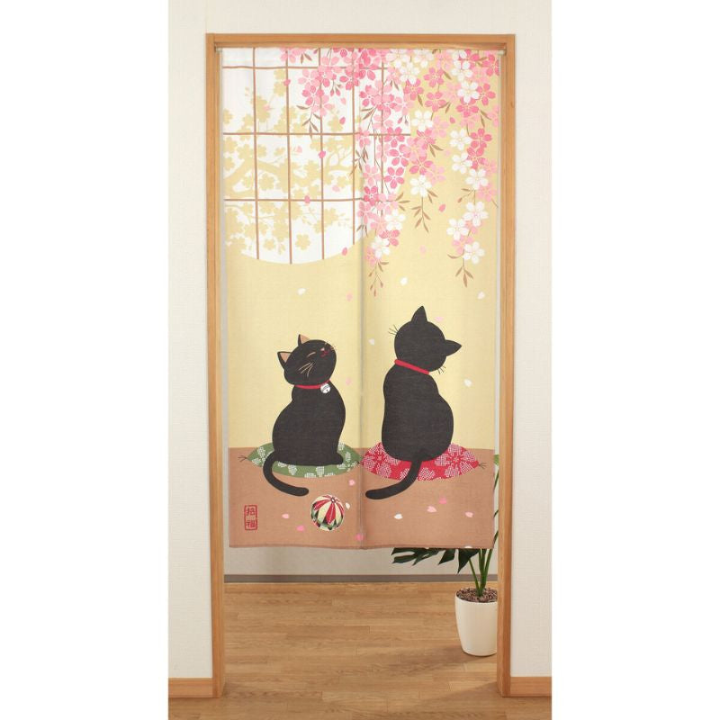 Noren Japonais Sakura Neko - 85 x 150 cm