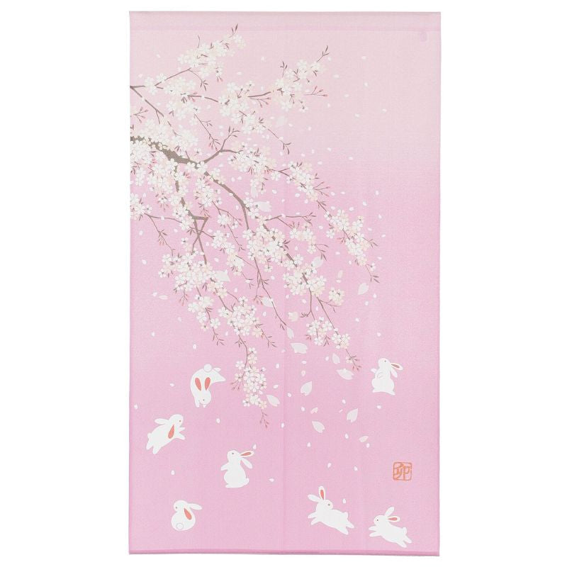 Noren Japonais Sakura Usagi - 85 x 150 cm