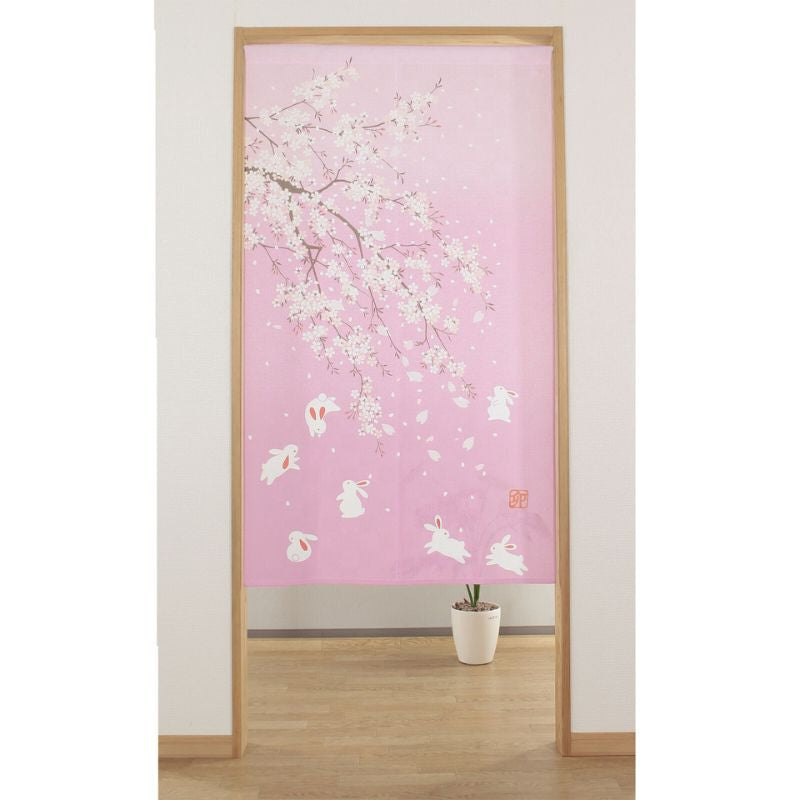 Noren Japonais Sakura Usagi - 85 x 150 cm