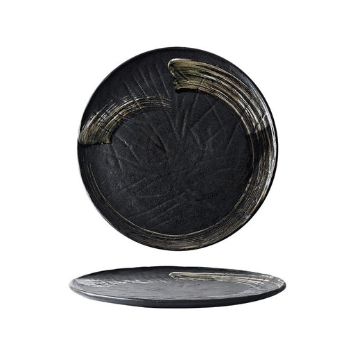 Plato redondo plano de cerámica negra | Ramen Nation