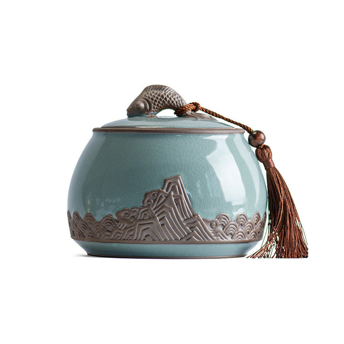 Boîte à thé Ronde en Céramique Motif Doré | Ramen Nation