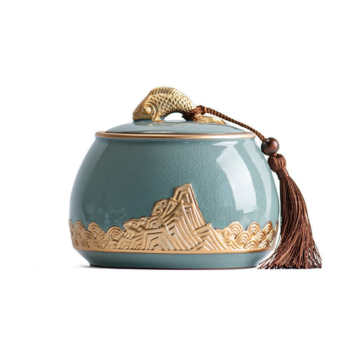 Contenitore da tè rotondo in ceramica con motivo dorato | Ramen Nation