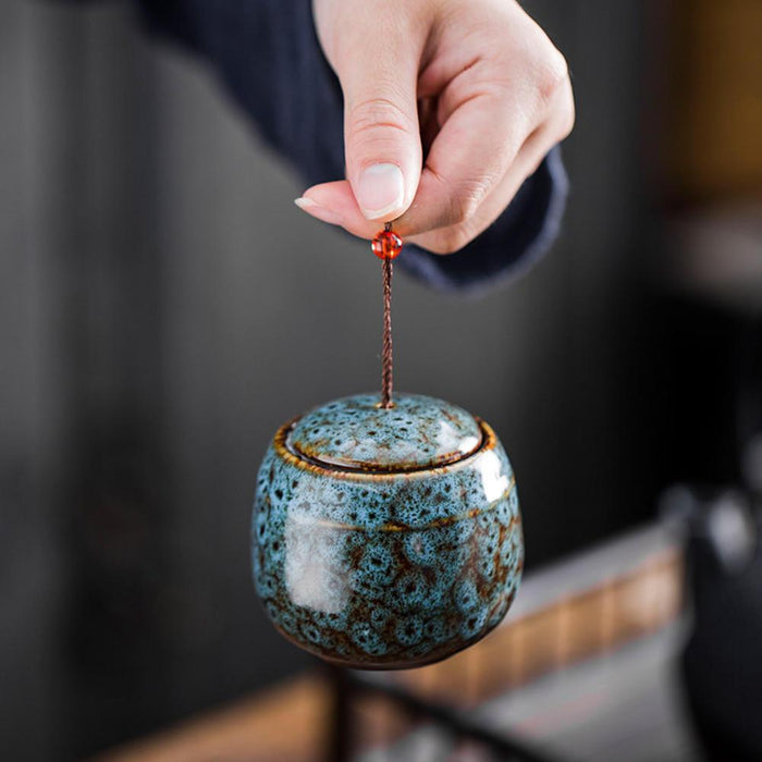 Caja de té redonda de cerámica japonesa de estilo antiguo  | Ramen Nation