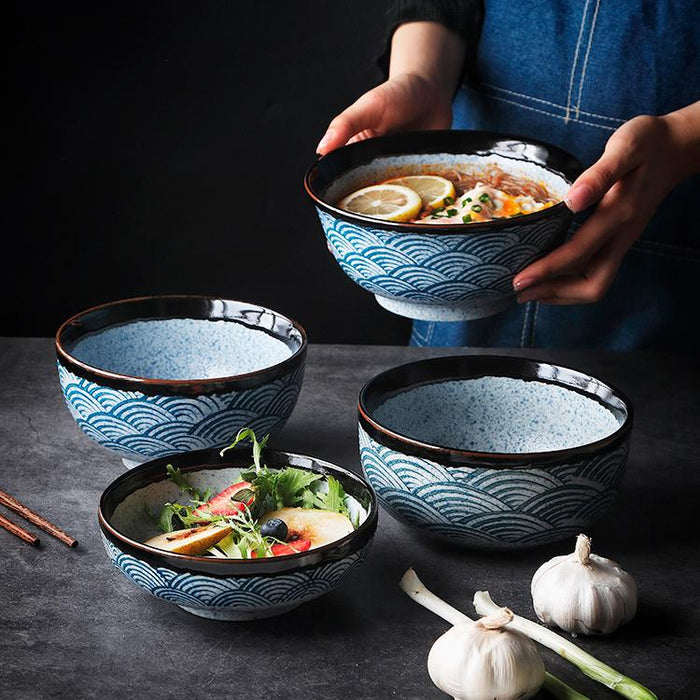 Bol à Soupe Japonais Vague Bleu en Porcelaine | Ramen Nation