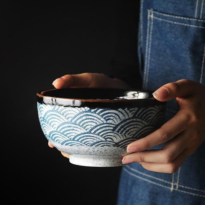 Bol à Soupe Japonais Vague Bleu en Porcelaine | Ramen Nation