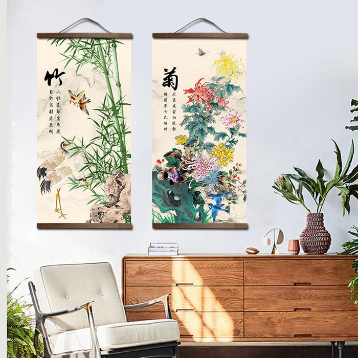 Arazzo stampato a fiori con appendino in legno | Ramen Nation
