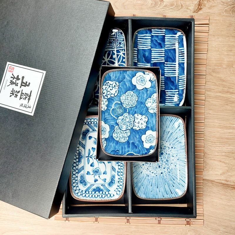 Coffret 5 Assiettes Japonaises Rectangulaires