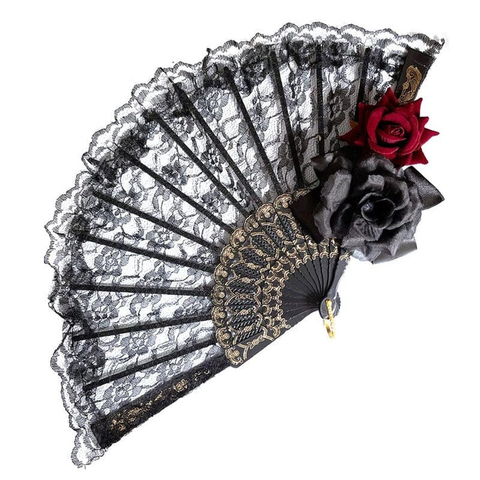 Éventail Japonais Dentelle et Rose Noire | Ramen Nation