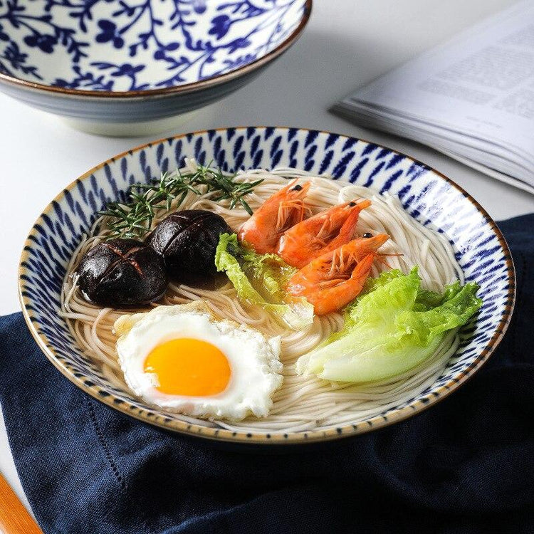 Grand saladier Japonais en Céramique - Bleu et Blanc | Ramen Nation