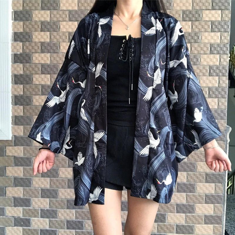 Haori Femme - Motif Grue Japonaise | Ramen Nation