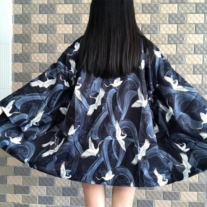Veste Kimono Femme Motif Grue Japonaise | Ramen Nation