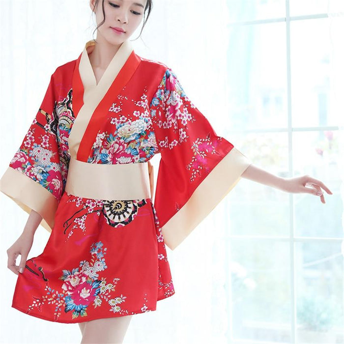 Kimono de Nuit Femme Motif Japonais Rouge & Noir | Ramen Nation