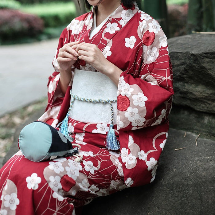 Kimono Femme Long Rouge Fleur de Cerisier | Ramen Nation