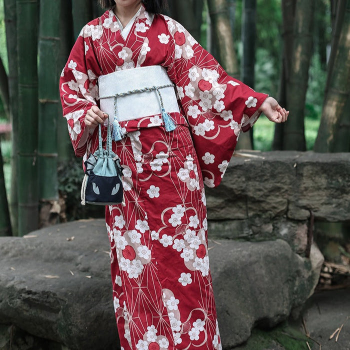 Kimono Mujer Largo Rojo Flor De Cerezo | Ramen Nation