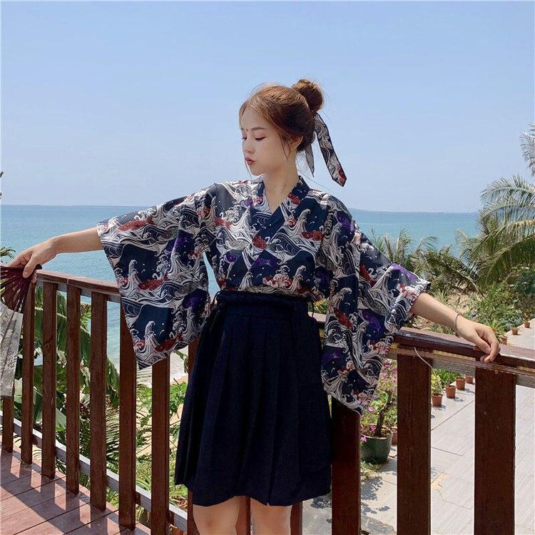 Kimono Moderne pour Femme - Noir & Rouge | Ramen Nation