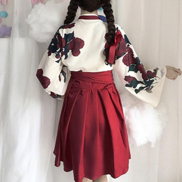 Véritable Kimono Japonais Fleuri - Noir & Rouge | Ramen Nation
