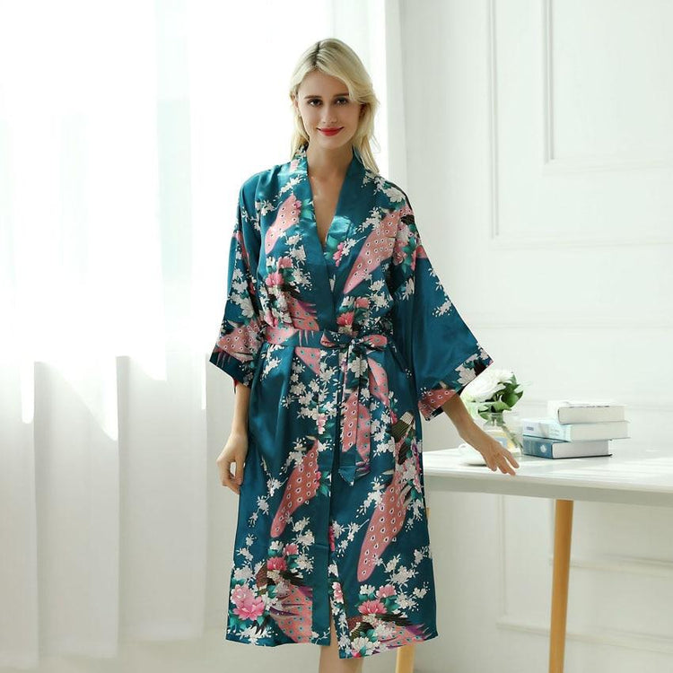 Peignoir Kimono Long Fleuri en Soie | Ramen Nation