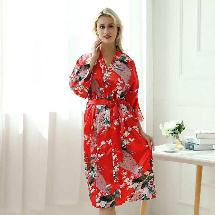 Albornoz tipo kimono largo de seda floral para mujer | Ramen Nation