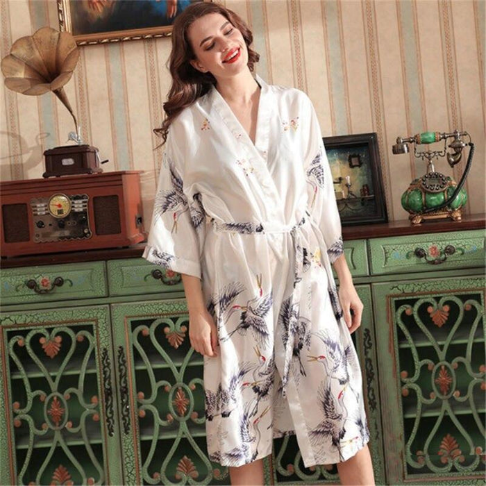 Pyjama Kimono Femme Motif Grue Japonaise | Ramen Nation