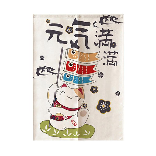 Rideau Japonais Noren Motif Chat Maneki Neko Blanc / 65x90cm | Ramen Nation