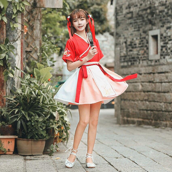 Robe Japonaise Femme Courte Rouge & Blanc | Ramen Nation