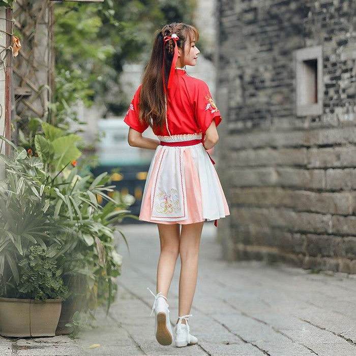 Vestido corto japonés rojo y blanco para mujer | Ramen Nation
