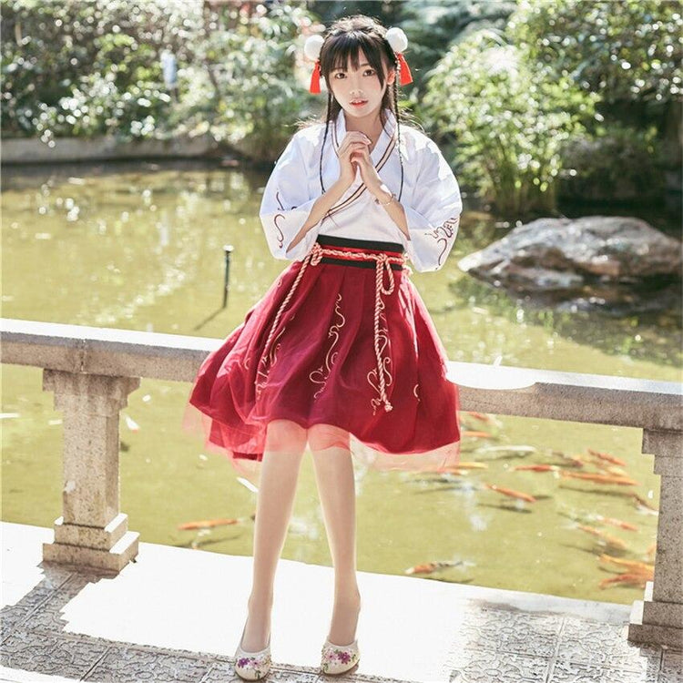 Robe Kimono Traditionnel - Rouge & Blanc | Ramen Nation