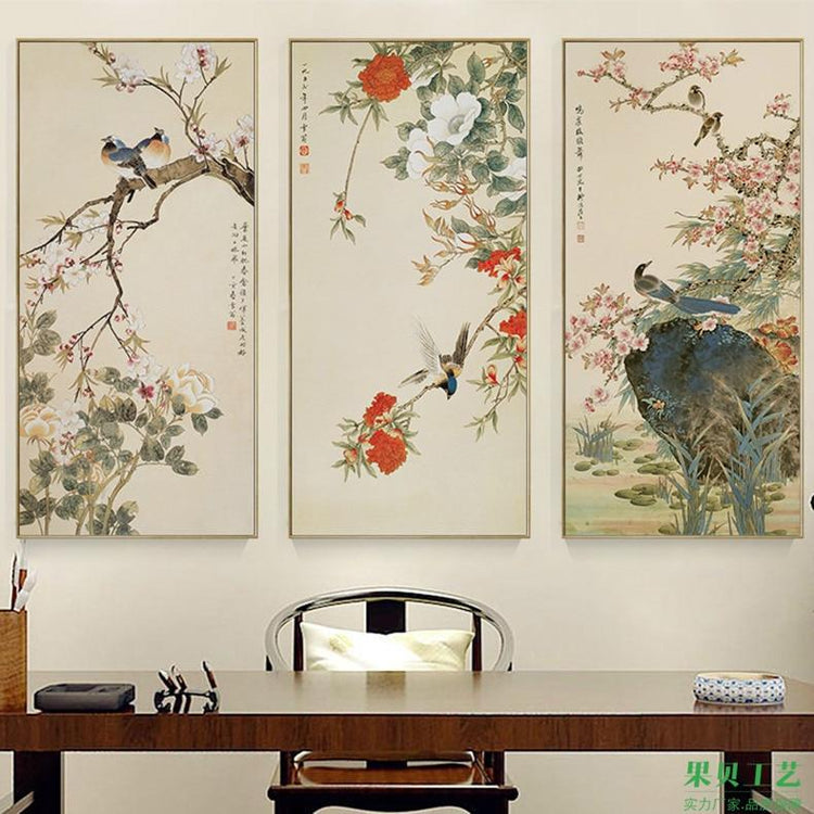 Toile imprimée grand format style asiatique motifs fleurs et oiseaux | Ramen Nation