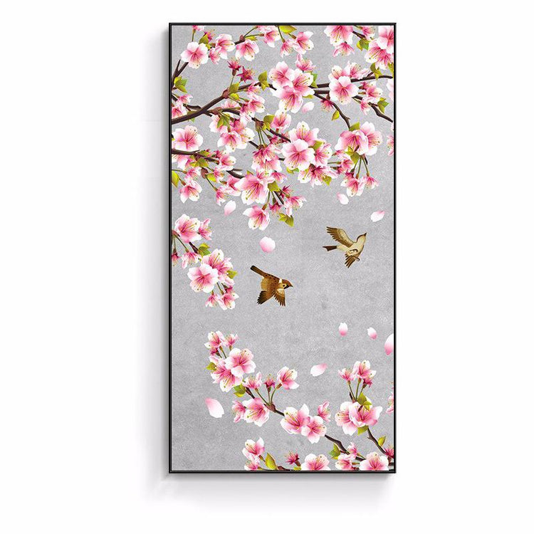 Toile imprimée grand format motifs Branches avec oiseaux et fleurs | Ramen Nation