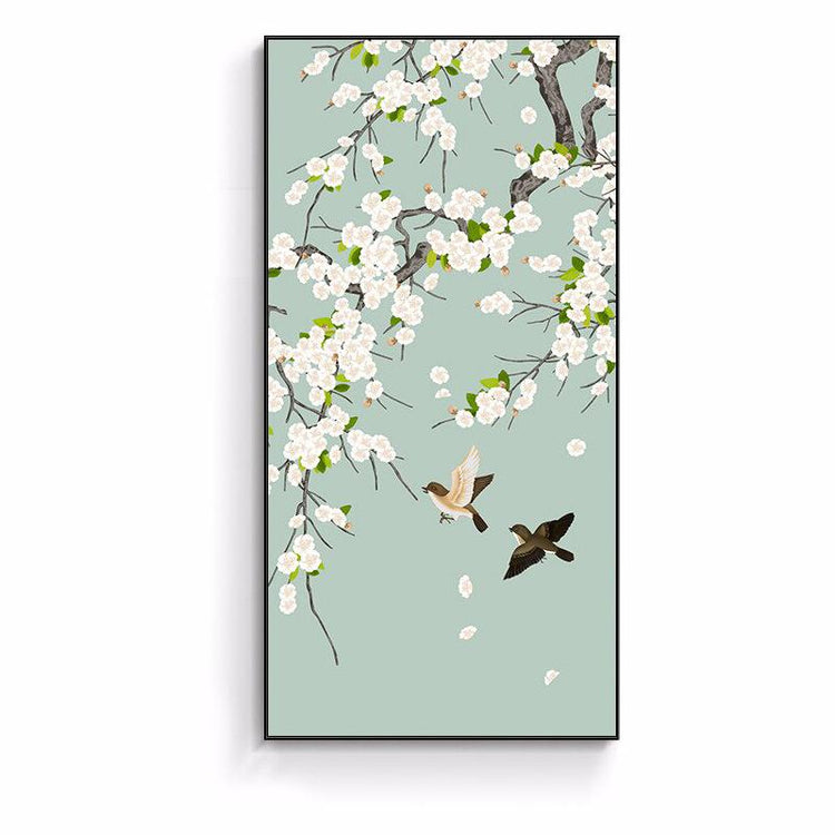 Toile imprimée grand format motifs Branches avec oiseaux et fleurs | Ramen Nation