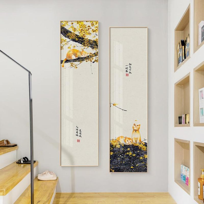 Tableau Japonais Grand Format Chat et Fleur