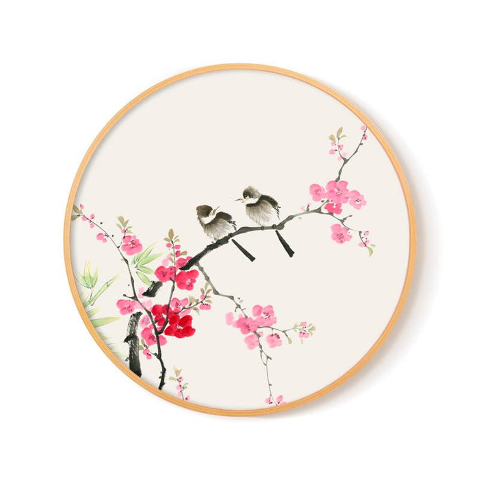 Pittura giapponese Uccelli su tela rotonda | Ramen Nation