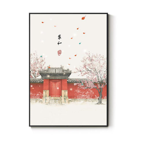 Tableau Japonais Traditionnel Vague et Cerisier Temple Rouge | Ramen Nation