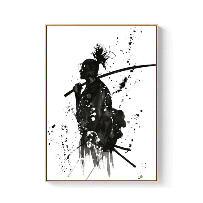 Pintura samurái japonesa en blanco y negro | Ramen Nation