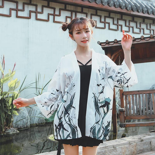 Chaqueta Kimono Mujer Grulla Japonesa Blanca | Ramen Nation