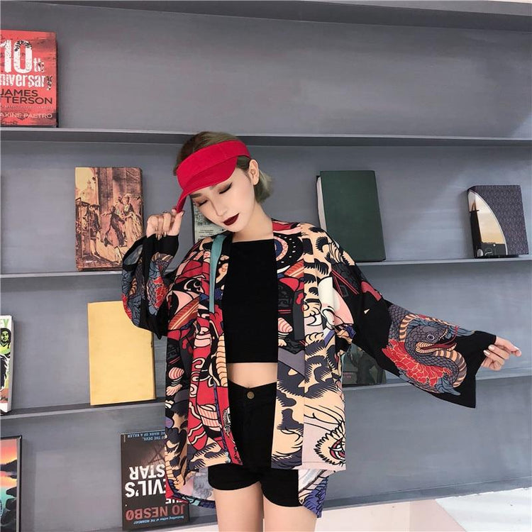 Veste Kimono Femme Imprimé Démon Japonais | Ramen Nation