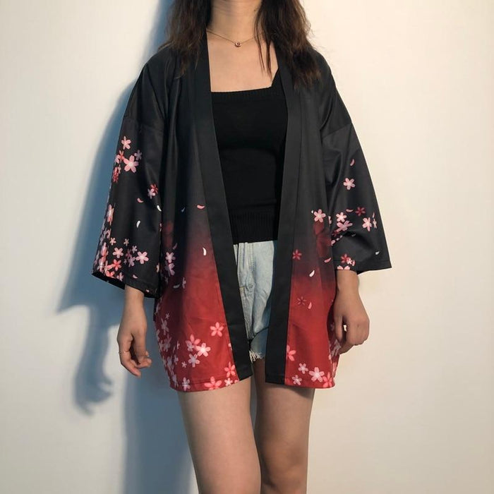 Veste Kimono Femme Motif Kitsune Noir | Ramen Nation