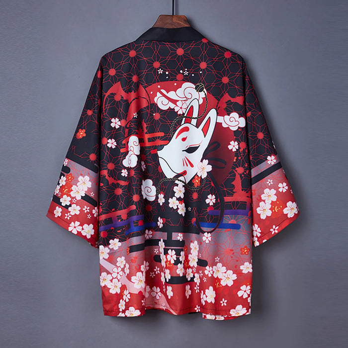 Chaqueta Kimono de Mujer Estampado Kitsune Negro | Ramen Nation