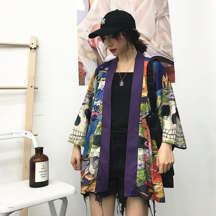 Veste Kimono Imprimé Tête de Mort - Femme | Ramen Nation