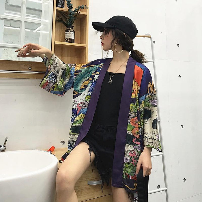 Veste Kimono Femme Motif Tête de Mort | Ramen Nation