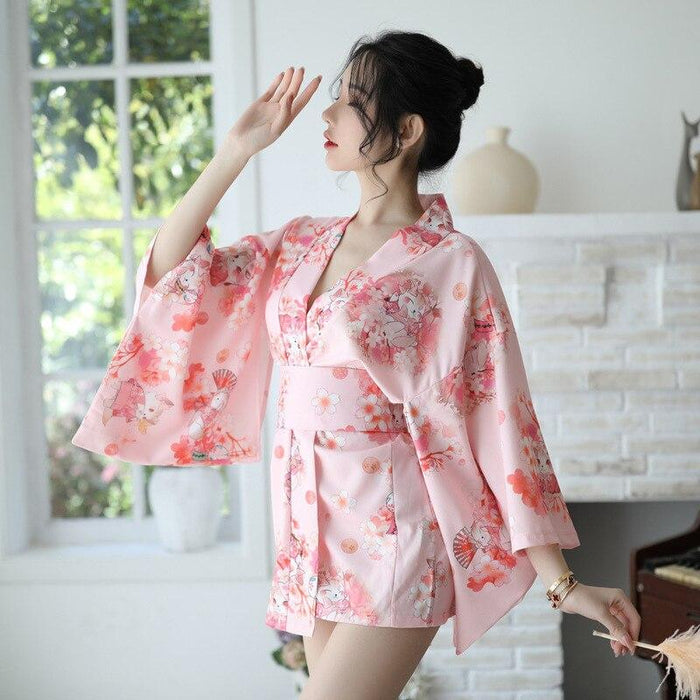 Pijama tipo kimono rosa corto para mujer | Ramen Nation