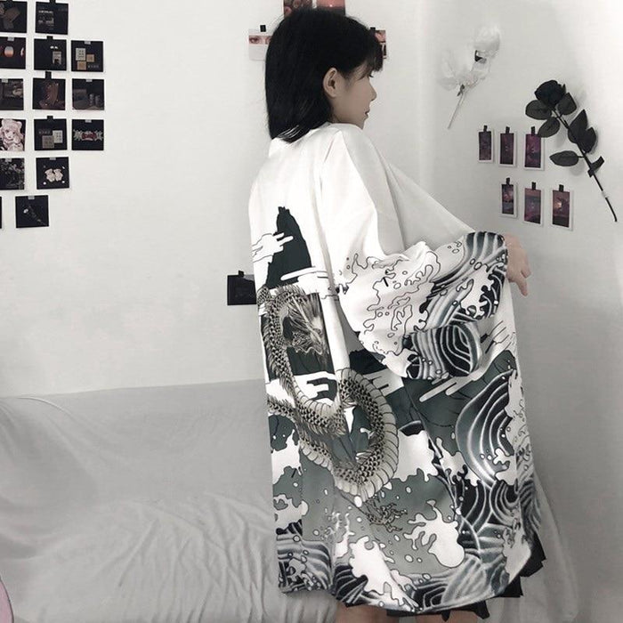 Veste Blanche Kimono Femme Dragon Japonais | Ramen Nation